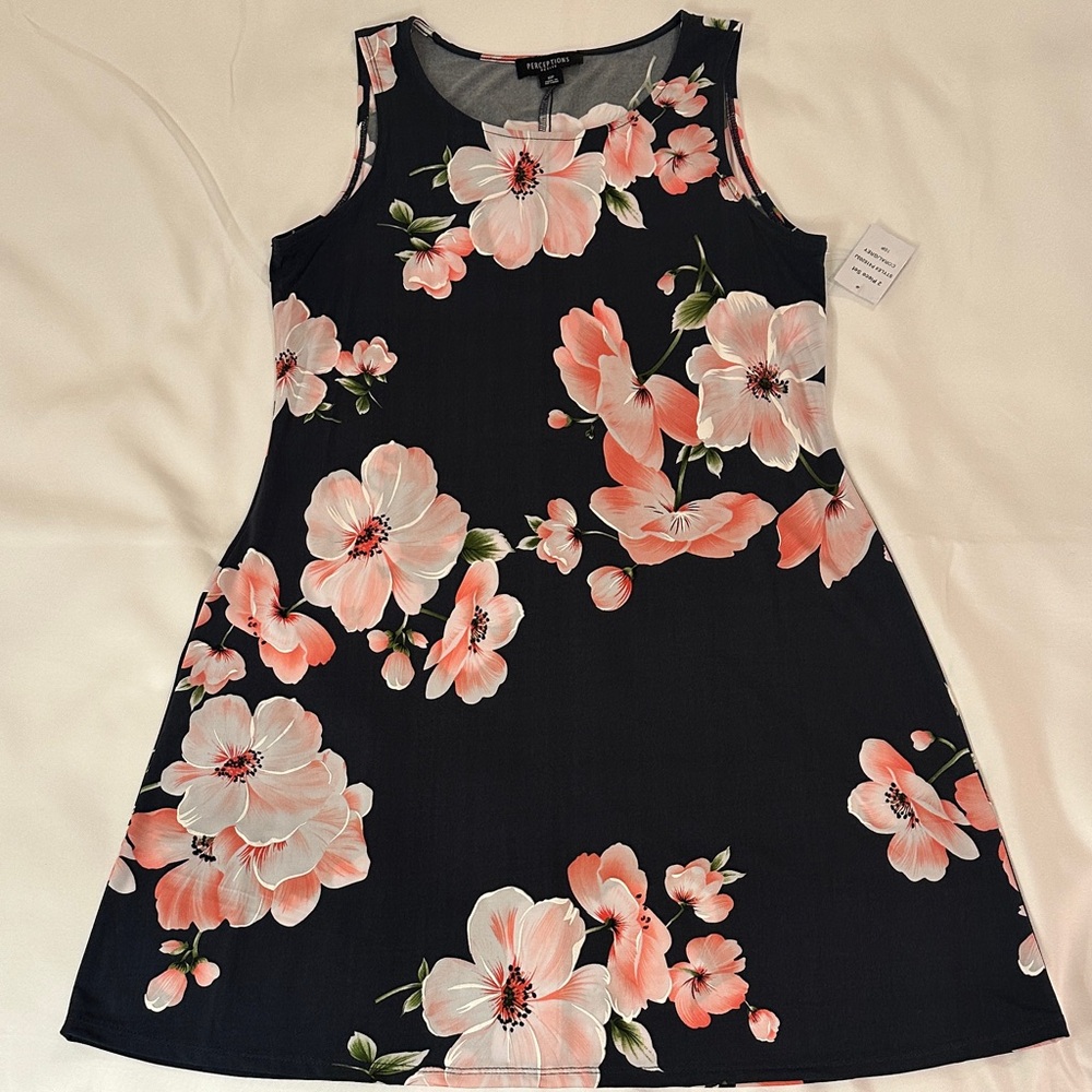 Perceptions Charcoal Pink Floral Midi Women Spring Summer Butter Mom Dress 10P